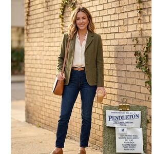 🤑Pendleton💚Olive Green 100% Merino Wool Blazer Jacket Petite Medium PM